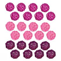 Artikel Rotan bollen lichtroze roze paars assorti rotan Ø5cm 24 st