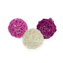 Rotan bal lila, paars, gebleekt Ø4.5cm 30p