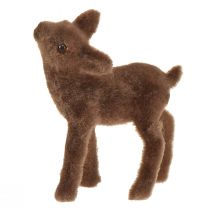 Artikel Decoratiefiguren herten Kerst bruin gevlokt hert met reekalf in een set H9/5,5cm 4 stuks