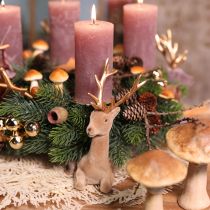 Artikel Zittend hert decoratie geflockt lichtbruin 15×6×15,5cm 3 stuks