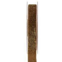 Artikel Fluweellint Glitter Bruin Goud – Glamoureus Kerstlint 20mm 10m