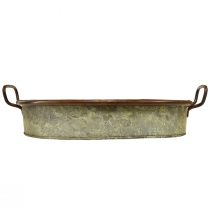 Artikel Ovale metalen dienblad met handvat, roestkleurig, 46/52 cm, set van 2