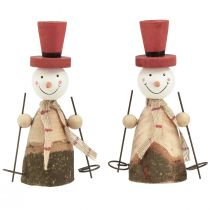 Artikel Schattige set van 2 houten sneeuwpoppen met rode hoge hoeden - Wintertafeldecoratie - Natuurlijk en rood, 15,5 cm 2 stuks