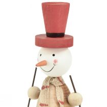 Artikel Schattige set van 2 houten sneeuwpoppen met rode hoge hoeden - Wintertafeldecoratie - Natuurlijk en rood, 15,5 cm 2 stuks