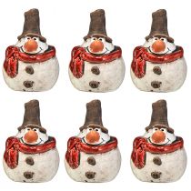 Artikel Sneeuwpopfiguur van keramiek, wit, 6,9 cm – winterse kerstdecoratie – 6 st