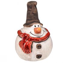 Artikel Sneeuwpopfiguur van keramiek, 8,5 cm, met hoge hoed en rode sjaal - Kerst- en winterdecoratie - 3 st