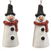 Artikel Vrolijke Sneeuwman Hangdecoratie – Wit met Rode Sjaal en Zwarte Muts, 7,5 cm – Perfect voor Feestelijke Kerstbomen – 6 stuks