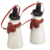 Artikel Vrolijke Sneeuwman Hangdecoratie – Wit met Rode Sjaal en Zwarte Muts, 7,5 cm – Perfect voor Feestelijke Kerstbomen – 6 stuks
