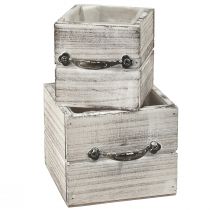 Artikel Houten ladeset met handvat, wit geveegd, 12x12cm en 9x9cm - Rustieke opbergruimte - Set van 2