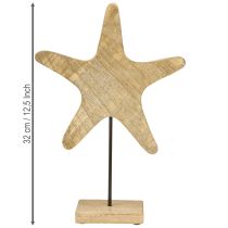 Artikel Decoratieve zeester op voet hout naturel blauw Ø22cm H32cm