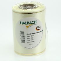 Artikel Crèmekleurig kranslint met gouden rand, supersatin, 125 mm breed, 25 m lang - Waterdicht, ideaal voor computerprinten en milieuvriendelijk