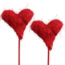 Artikel Sisal hart 5cm rood op stok 24 st