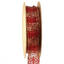 Artikel Kanten lint met glitter rood goud decoratief lint stof 25mm 15m