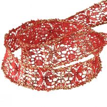 Artikel Kanten lint met glitter rood goud decoratief lint stof 25mm 15m