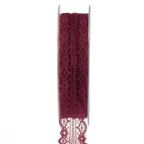 Artikel Kanten lint met bloemen decoratief lint Bordeaux B25mm L25m