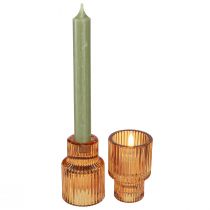 Artikel Stokkandelaar glas oranje theelichthouder H8cm 4 st