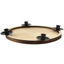 Artikel Stokkandelaar met houten blad – naturel &amp; zwart, Ø 33 cm – tijdloos design voor elke tafeldecoratie
