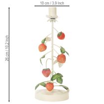 Artikel Metalen kaarsenhouder met aardbeienversiering, crèmekleurig, rond, H26cm