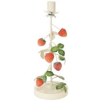 Artikel Metalen kaarsenhouder met aardbeienversiering, crèmekleurig, rond, H26cm