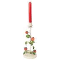 Artikel Metalen kaarsenhouder met aardbeienversiering, crèmekleurig, rond, H26cm