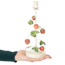 Artikel Metalen kaarsenhouder met aardbeienversiering, crèmekleurig, rond, H26cm