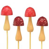 Artikel Bloemplug paddestoel decoratieve houten plug rood Ø2,5cm 8 stuks