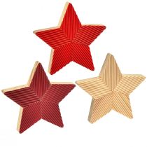 Artikel Houten kerststerren sterren gecanneleerd rood naturel 11cm 3 st