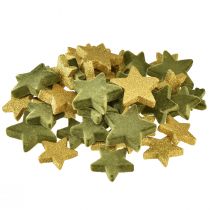 Artikel Strooidecoratie sterren groen en goud met glitter tafeldecoratie Kerst 4/5cm 40 st