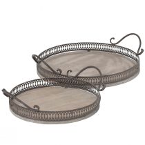 Artikel Dienblad met handgrepen rond dienblad antiek bruin Ø26/33cm set van 2