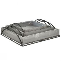 Artikel Veelzijdige set grijze houten dienbladen - verschillende maten - stijlvolle opberg- en serveeroplossing - set van 3