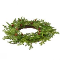 Artikel Kunstmatige dennenkrans, groenbruin met dennenappels, kerstversiering, Ø49cm