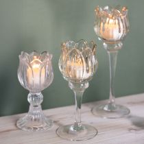 Artikel Glazen theelichthouder in decoratieve bloemvorm voor een stijlvolle sfeer, 17 cm