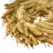 Artikel Decoratieve gedroogde krans met kaardenbollen en gierst in geel-olijfgroen, natuurlijke landelijke stijl, Ø28cm, veelzijdige wand- en tafeldecoratie