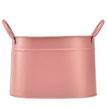 Artikel Plantenbak metalen ovale plantenpot roze 24/21/18cm set van 3 stuks