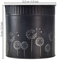 Artikel Bloempot met paardenbloemmotief, zwart, Ø12,5 cm, H14 cm