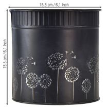 Artikel Bloempot met paardenbloemmotief, zwart, Ø15,5 cm H15,5 cm