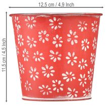 Artikel Rode en witte bloempot met bloemenprint, metaal, Ø12,5 cm H11,5 cm