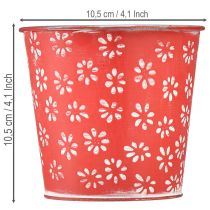 Artikel Rood-wit mini bloempotje, bloemenmotief, metaal, Ø10,5 cm H10,5 cm