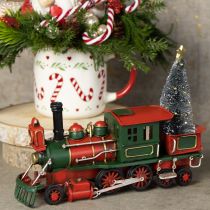 Artikel Kersttrein rode metalen decoratieve locomotief met kerstboom 20cm