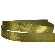 Artikel Kerstlint Kersttijdlint Groen Goud 15mm 20m