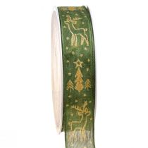Artikel Kerstlint draadrand rendier groen goud B25mm L18m