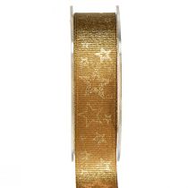 Artikel Kerstlint goud sieradenlint met sterren B25mm L15m