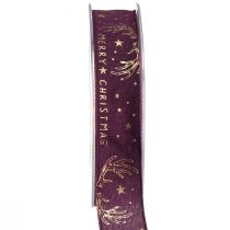 Artikel Kerstlint paars goud stergewei decoratie B25mm L15m