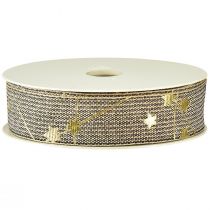 Artikel Kerstlint met sterrenlint zwart wit goud 25mm 18m