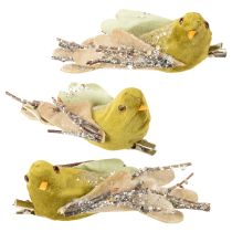 Artikel Kerstdecoratie vogel op clip groen, glitter 12cm 6 stuks assorti