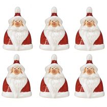 Artikel Kerstmanfiguur van keramiek, rood en wit, 6,4 cm – Feestelijke kerstversiering – 6 st