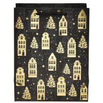 Artikel Kersttas zwart/gouden dennenhuisjes 18x10x23cm 2 stuks