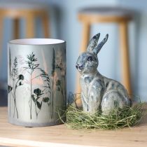 Artikel Lantaarn van wit glas met groen weidemotief H18cm