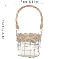 Artikel Hangende lantaarndecoratie, metaal, glas, wilgentakken, Ø13cm H12cm, 2 stuks