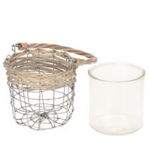 Artikel Hangende lantaarndecoratie, metaal, glas, wilgentakken, Ø13cm H12cm, 2 stuks